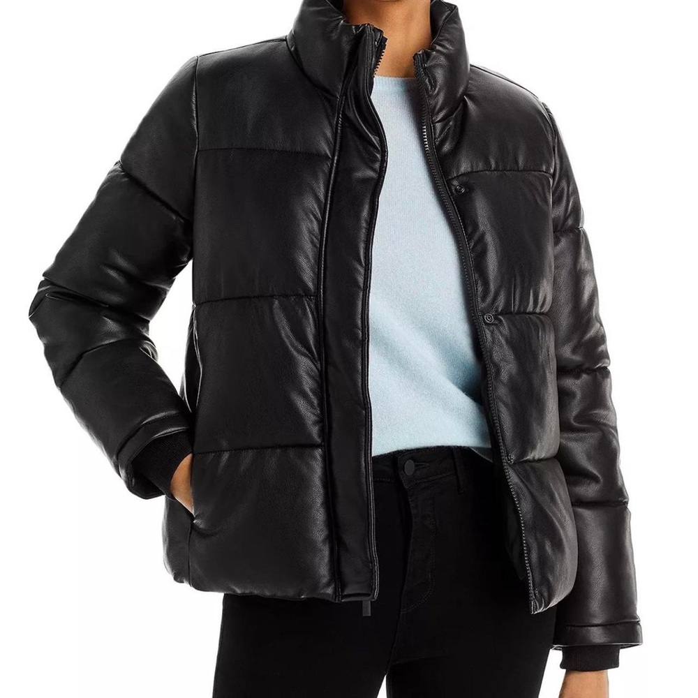 Andrew Marc Black Leather Puffer Jacket, size S!